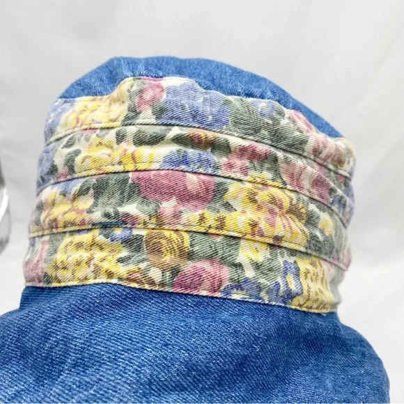 Vintage 90’s Floral Print Blue Jean Denim Bucket Hat - Picture 3 of 7